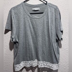 Abercrombie & Fitch Gray Tee with Lace Hem
